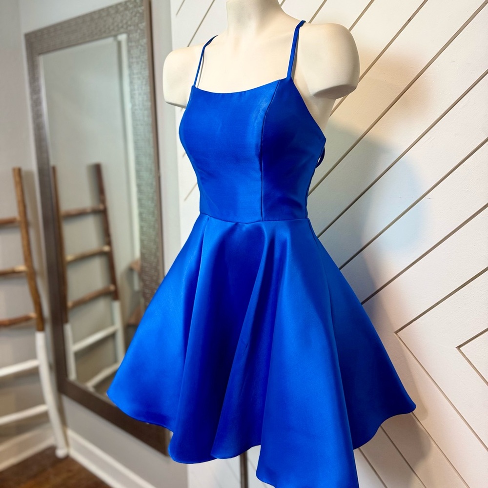 Alyce Paris Royal Blue Satin Spaghetti Strap Prom Dress